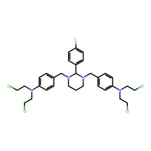 4-[[3-[[4-[bis(2-chloroethyl)amino]phenyl]methyl]-2-(4-fluorophenyl)-1,3-diazinan-1-yl]methyl]-N,N-bis(2-chloroethyl)aniline structure
