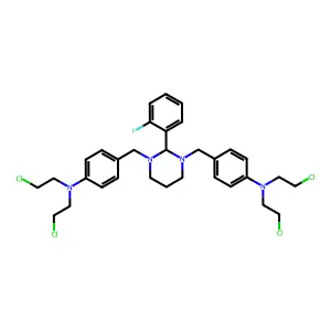 4-[[3-[[4-[bis(2-chloroethyl)amino]phenyl]methyl]-2-(2-fluorophenyl)-1,3-diazinan-1-yl]methyl]-N,N-bis(2-chloroethyl)aniline structure