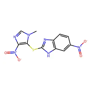 2-(3-methyl-5-nitro-imidazol-4-yl)sulfanyl-5-nitro-1H-benzimidazole structure