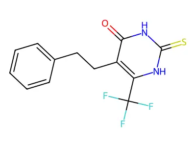 5-(2-phenylethyl)-2-sulfanylidene-6-(trifluoromethyl)-1H-pyrimidin-4-one structure