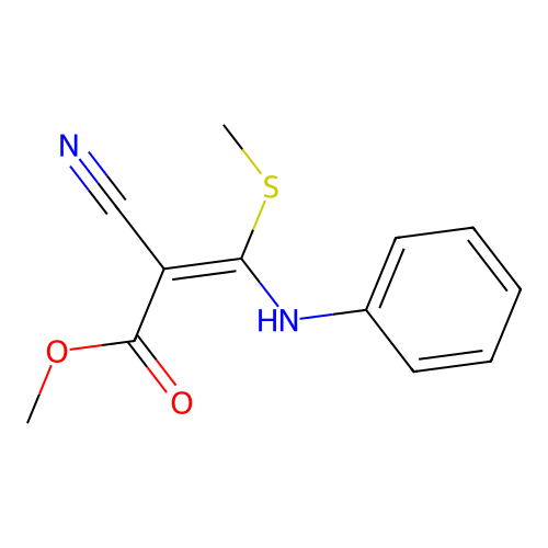 Methyl 2-nitrilo-3-methylthio-3-(phenylamino)prop-2-enoate structure