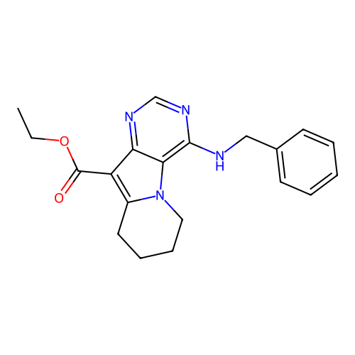 Ethyl 4-(benzylamino)-6,7,8,9-tetrahydropyrimido[4,5-b]indolizine-10-carboxylate structure