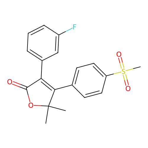5,5-dimethyl-3-(3-fluorophenyl)-4-(4-methylsulfonyl)phenyl-2(5H)-furanone structure