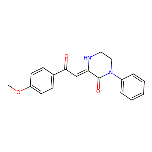 Piperazinone, 3-(2-(4-methoxyphenyl)-2-oxoethylidene)-1-phenyl- structure