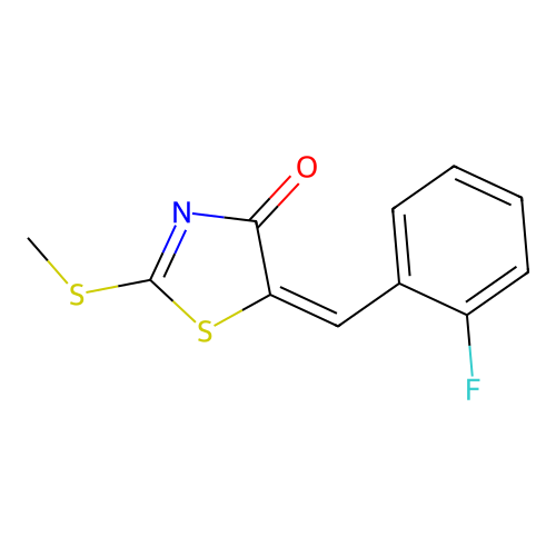 5-[(E)-(2-fluorophenyl)methylidene]-2-(methylsulfanyl)-1,3-thiazol-4(5H)-one structure