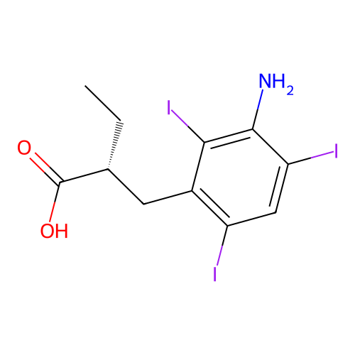 Benzenepropanoic acid, 3-amino-alpha-ethyl-2,4,6-triiodo-, (alphaR)- structure