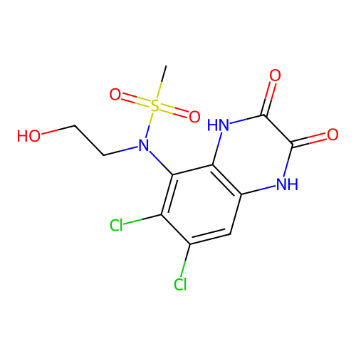 N-(6,7-dichloro-2,3-dioxo-1,4-dihydroquinoxalin-5-yl)-N-(2-hydroxyethyl)methanesulfonamide structure