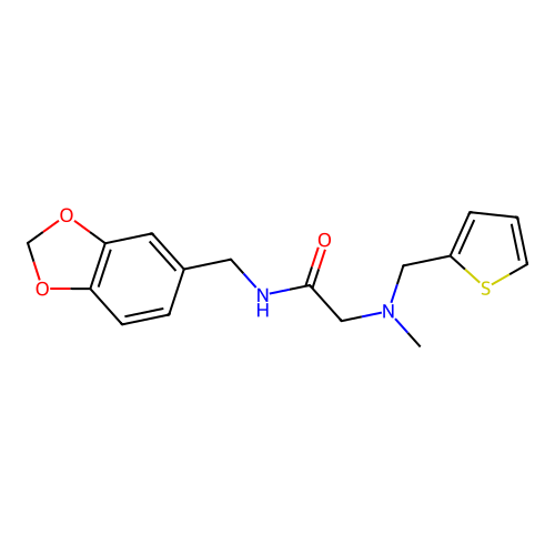 N-(1,3-benzodioxol-5-ylmethyl)-2-[methyl(thiophen-2-ylmethyl)amino]acetamide structure