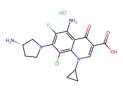 5-Amino-7-((S)-3-amino-1-pyrrolidinyl)-8-chloro-1-cyclopropyl-6-fluoro-1,4-dihydro-4-oxoquinoline-3-carboxylic acid hydrochloride structure