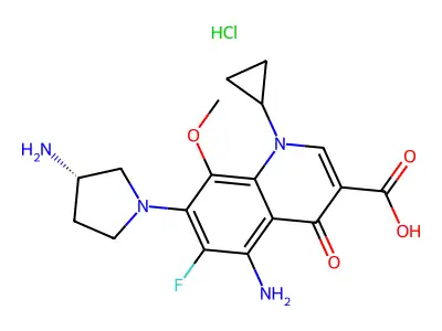 5-Amino-7-((S)-3-amino-1-pyrrolidinyl)-1-cyclopropyl-6-fluoro-1,4-dihydro-8-methoxy-4-oxoquinoline-3-carboxylic acid hydrochloride structure