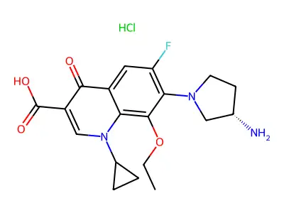 7-(3-aminopyrrolidin-1-yl)-1-cyclopropyl-8-ethoxy-6-fluoro-4-oxoquinoline-3-carboxylic acid hydrochloride structure