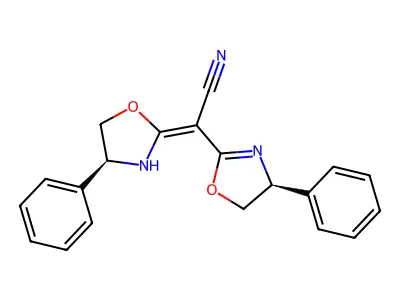 (4S)-(+)-Phenyl-alpha-[(4S)-phenyloxazolidin-2-ylidene]-2-oxazoline-2-acetonitrile structure