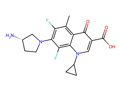 7-(3-aminopyrrolidin-1-yl)-1-cyclopropyl-6,8-difluoro-5-methyl-4-oxoquinoline-3-carboxylic acid structure