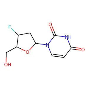 2',3'-Dideoxy-3'-fluoro-alpha-uridine structure