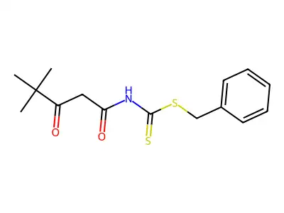 Carbamodithioic acid, (4,4-dimethyl-1,3-dioxopentyl)-, phenylmethyl ester structure