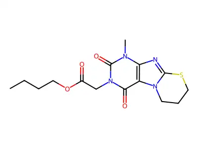 6H-(1,3)Thiazino(2,3-f)purine-3(2H)-acetic acid, 1,4,7,8-tetrahydro-2,4-dioxo-1-methyl-, butyl ester structure