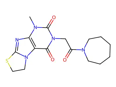 1H-Azepine, hexahydro-1-((1,4,6,7-tetrahydro-1-methyl-2,4-dioxothiazolo(2,3-f)purin-3(2H)-yl)acetyl)- structure