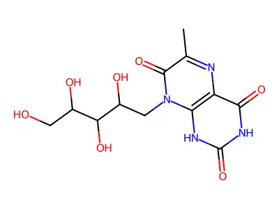 1-deoxy-1-(7-hydroxy-6-methyl-2,4-dioxo-3,4-dihydropteridin-8(2H)-yl)-D-ribitol structure