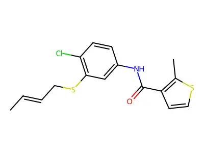 N-(3-but-2-enylsulfanyl-4-chlorophenyl)-2-methylthiophene-3-carboxamide structure