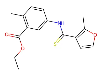 Benzoic acid, 2-methyl-5-(((2-methyl-3-furanyl)thioxomethyl)amino)-, ethyl ester structure