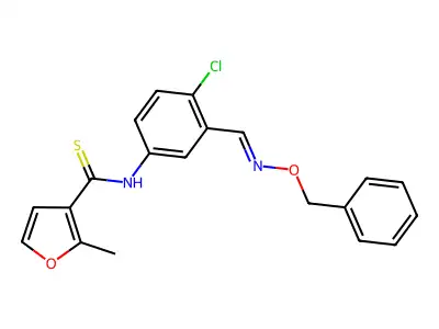 N-[4-chloro-3-(phenylmethoxyiminomethyl)phenyl]-2-methylfuran-3-carbothioamide structure