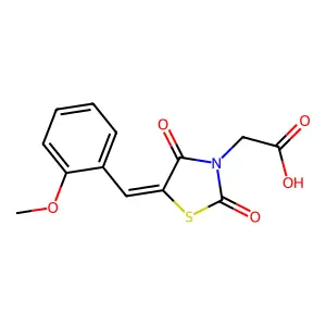 2-[(5Z)-5-[(2-methoxyphenyl)methylidene]-2,4-dioxo-1,3-thiazolidin-3-yl]acetic acid structure