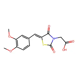 (Z)-2-(5-(3,4-dimethoxybenzylidene)-2,4-dioxothiazolidin-3-yl)acetic acid structure