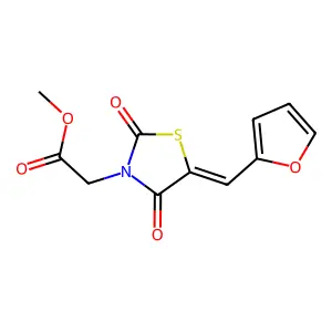 methyl [(5E)-5-(furan-2-ylmethylidene)-2,4-dioxo-1,3-thiazolidin-3-yl]acetate structure