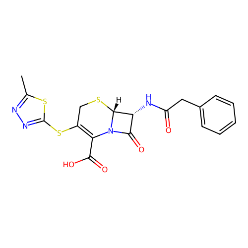 5-Thia-1-azabicyclo(4.2.0)oct-2-ene-2-carboxylic acid, 3-((5-methyl-1,3,4-thiadiazol-2-yl)thio)-8-oxo-7-((phenylacetyl)amino)-, (6R,7R)- structure