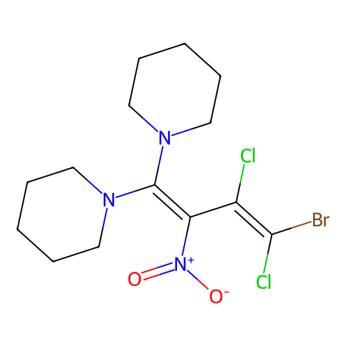 (Z)-1,1'-(4-bromo-3,4-dichloro-2-nitrobuta-1,3-diene-1,1-diyl)dipiperidine structure