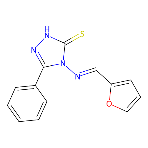 4-{[(E)-furan-2-ylmethylidene]amino}-5-phenyl-4H-1,2,4-triazole-3-thiol structure