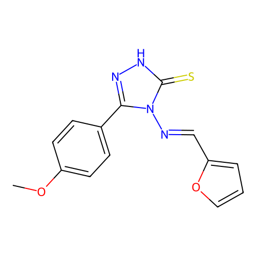 4-{[(E)-2-furylmethylidene]amino}-5-(4-methoxyphenyl)-4H-1,2,4-triazole-3-thiol structure
