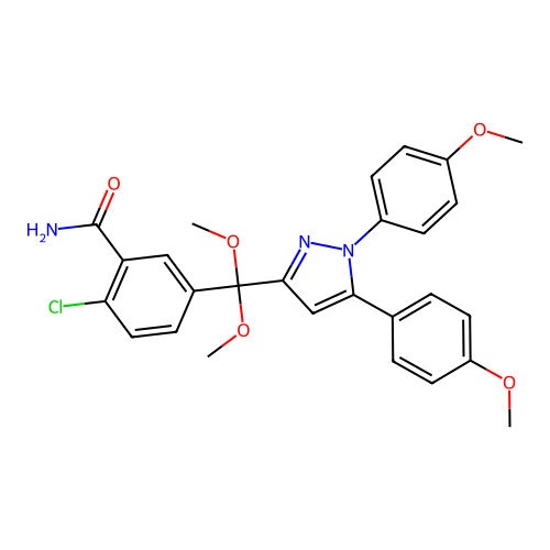 Benzamide, 5-((1,5-bis(4-methoxyphenyl)-1H-pyrazol-3-yl)dimethoxymethyl)-2-chloro- structure