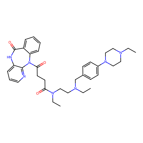 N-[2-[Ethyl[4-(4-ethylpiperazino)benzyl]amino]ethyl]-N-ethyl-4-[(6-oxo-6,11-dihydro-5H-pyrido[2,3-b][1,4]benzodiazepin)-11-yl]-4-oxobutyramide structure