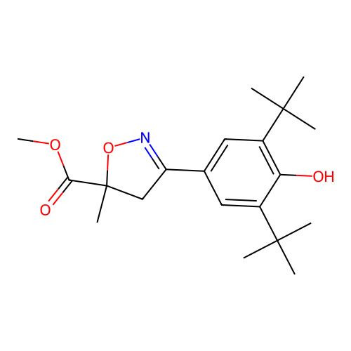 methyl 3-(3,5-di-tert-butyl-4-hydroxyphenyl)-5-methyl-4,5-dihydroisoxazole-5-carboxylate structure