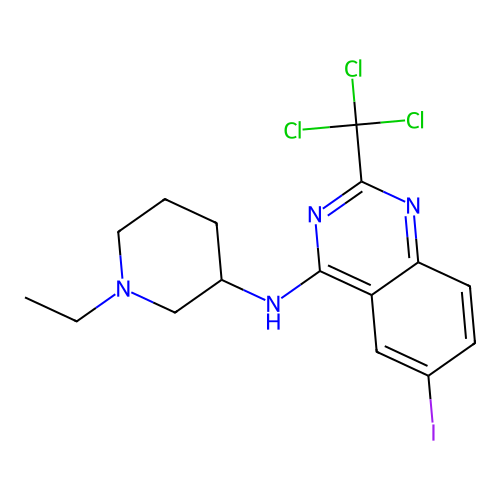 N-(1-ethylpiperidin-3-yl)-6-iodo-2-(trichloromethyl)quinazolin-4-amine structure