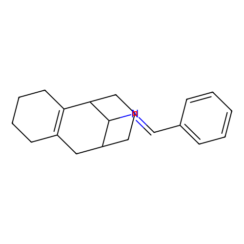 (E)-N-benzylidene-1,2,3,4,5,6,7,8,9,10-decahydro-5,9-methanobenzo[8]annulen-11-amine structure