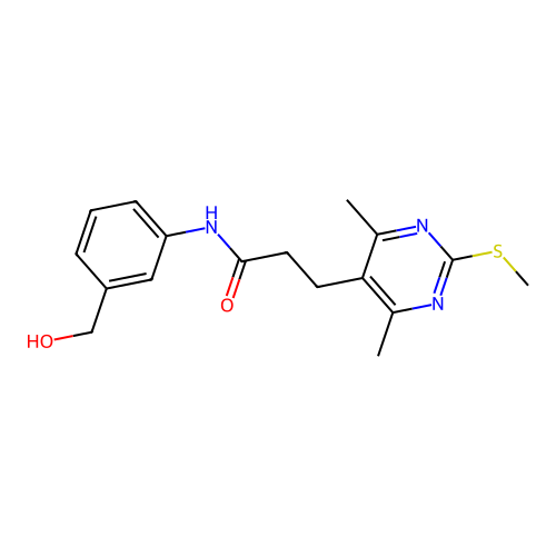 3-[4,6-dimethyl-2-(methylsulfanyl)pyrimidin-5-yl]-N-[3-(hydroxymethyl)phenyl]propanamide structure