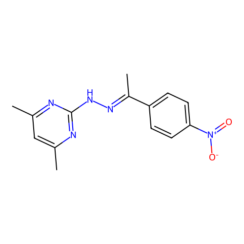 4,6-dimethyl-2-{(2E)-2-[1-(4-nitrophenyl)ethylidene]hydrazinyl}pyrimidine structure
