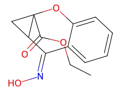 Ethyl 7-hydroxyimino-1,7a-dihydrocyclopropa[b]chromene-1a-carboxylate structure