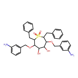 3,6-Bis((3-aminophenyl)methoxy)-2,7-bisbenzyl-4,5-dihydroxythiepane-1,1-dione structure
