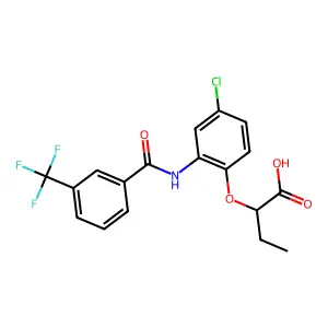 Butyric acid, 2-(4-chloro-2-(alpha,alpha,alpha-trifluoro-m-toluamido)phenoxy)- structure