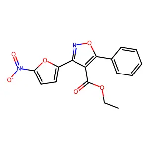 4-Isoxazolecarboxylic acid, 3-(5-nitro-2-furyl)-5-phenyl-, ethyl ester structure