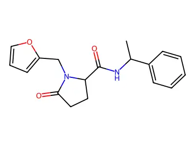 1-(furan-2-ylmethyl)-5-oxo-N-(1-phenylethyl)pyrrolidine-2-carboxamide structure