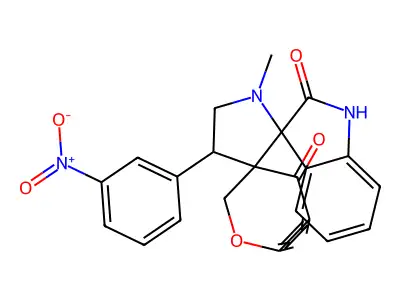 1'-methyl-4'-(3-nitrophenyl)-1'',2,2'',4-tetrahydrodispiro[1-benzopyran-3,3'-pyrrolidine-2',3''-indole]-2'',4-dione structure