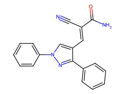 (E)-2-cyano-3-(1,3-diphenyl-1H-pyrazol-4-yl)acrylamide structure