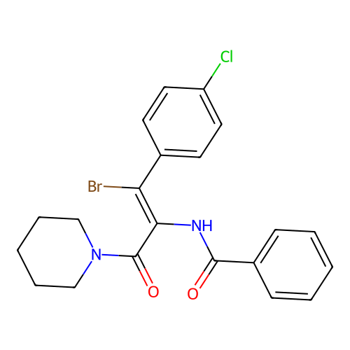 N-[1-bromo-1-(4-chlorophenyl)-3-oxo-3-piperidin-1-ylprop-1-en-2-yl]benzamide structure
