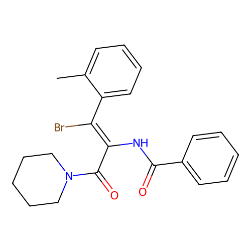 N-[1-bromo-1-(2-methylphenyl)-3-oxo-3-piperidin-1-ylprop-1-en-2-yl]benzamide structure