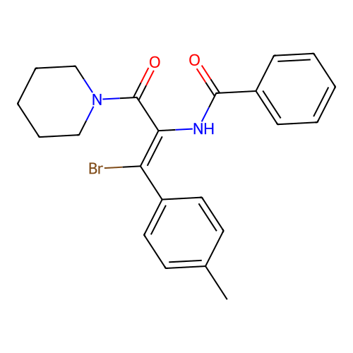 N-[1-bromo-1-(4-methylphenyl)-3-oxo-3-piperidin-1-ylprop-1-en-2-yl]benzamide structure