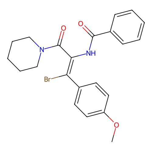 N-[1-bromo-1-(4-methoxyphenyl)-3-oxo-3-piperidin-1-ylprop-1-en-2-yl]benzamide structure